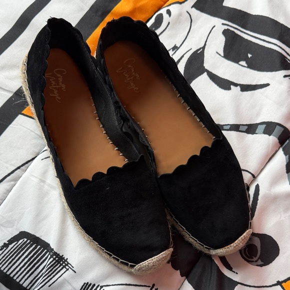Crown Vintage Shoes - Crown Vintage Black Scalloped Espadrilles